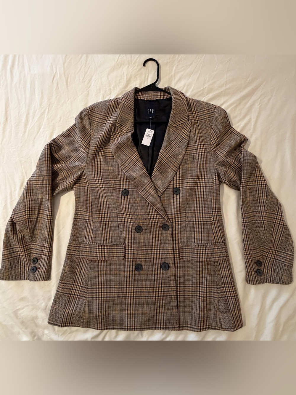 NWT GAP Women's Plaid Double-Breasted Blazer in Brown Tones